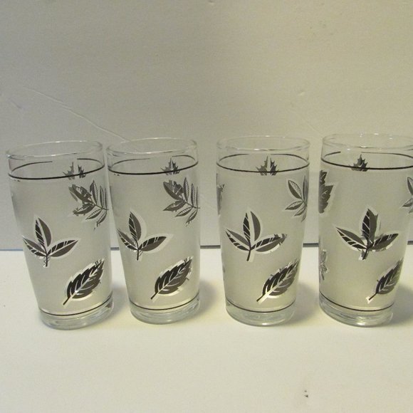 lot of vintage Libbey goblet stem glasses cocktail frosted silver leaf barware - Picture 10 of 15